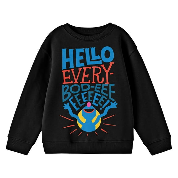 Bioworld Sesame Street Grover Hello Everybod-eee Youth Black Crew Neck Sweatshirt-Medium