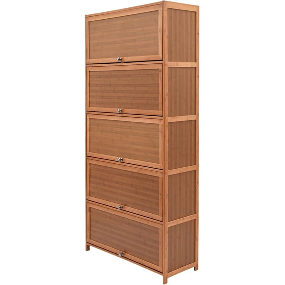 Miumaeov 10-Tier Large Bamboo Shoe Storage Cabinet with Flip-up Doors Free Standing Shoes Shelf Organizer Stand