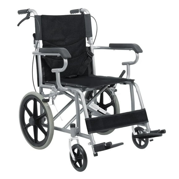 Silla de Ruedas de Traslado Ligera Plegable con Freno 4x4 negro