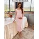 thumbnail image 2 of Floral Mesh Bishop Long Sleeve Mernity Midi Dress, Fall Mernity Bodycon Dress for Baby Shower/Photoshoot, 2 of 5