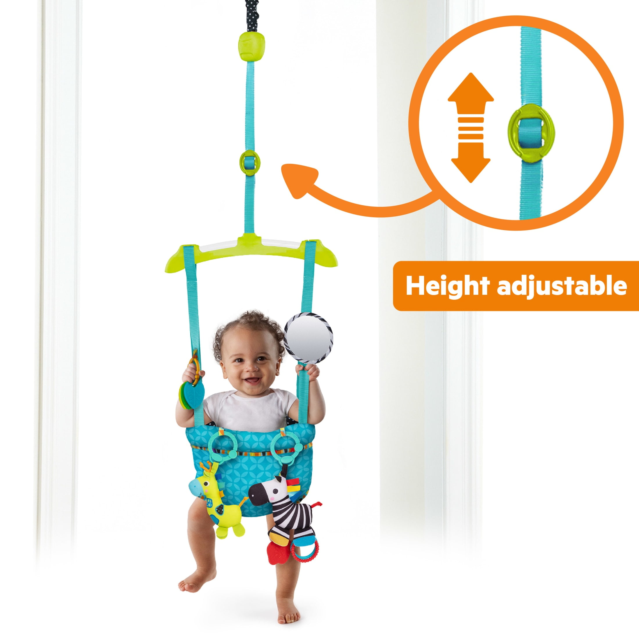 Bright Starts Bounce and Spring Deluxe Door Jumper with Take-Along Toys for Ages 6 Months and Up