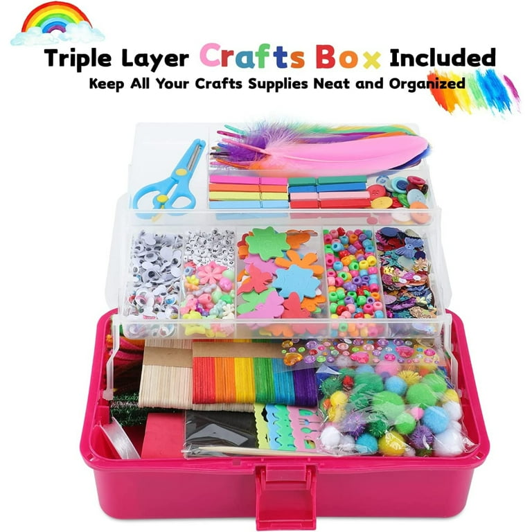 kramow Kids Craft Kit, Craft Sets for Girls Boys, DIY Crafting Supplies, Box with Double-Layer Storage, Creative Activities with Colorful Craft
