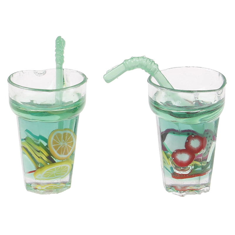 2Pcs 1:12 Dollhouse accessories mini green lemon tea simulation drinks model._gj 