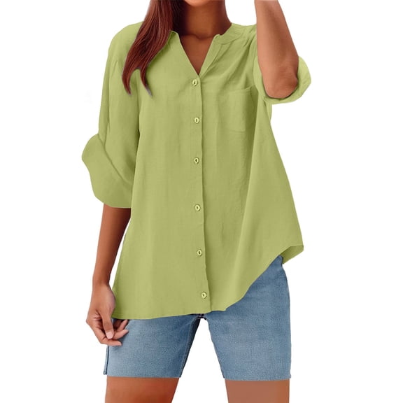 Women's T-Shirts Solid Color Stand Up Collar Cotton Long Sleeved Shirt Blouse Cotton And Linen Blend 1PC Top Size S-3XL Oversized Tshirts For Women