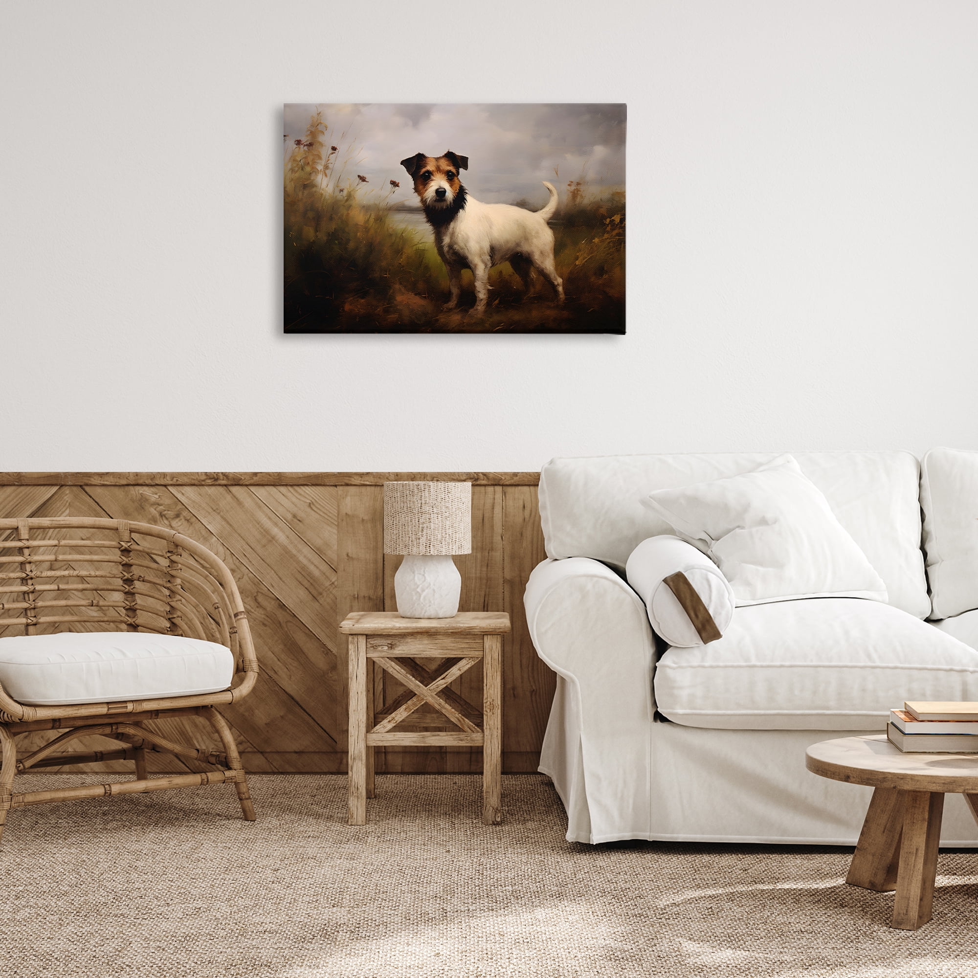 Stupell Industries Jack Russell Terrier Landscape Landscape Painting Gallery Wrapped Canvas Art Print Wall Art, 30 x 20