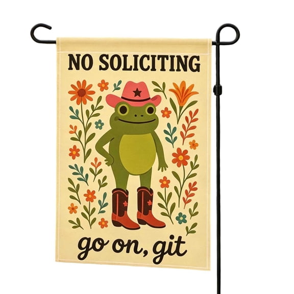 Funny No Soliciting Garden Flag Western Cowboy Yard Flag With Floral Pattern Double Sided Polyester Outdoor Front Yard Home Decor