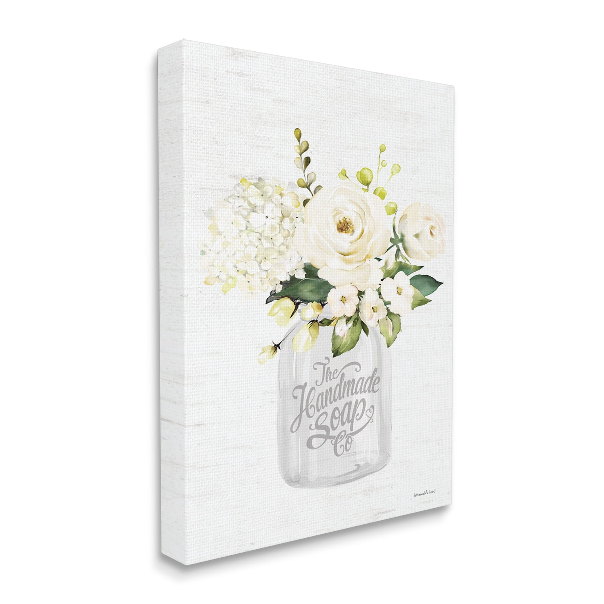 Stupell Industries Handmade Soap Co. Farmhouse White Florals Country Bouquet, 30 x 40, Design by Lettered and Lined