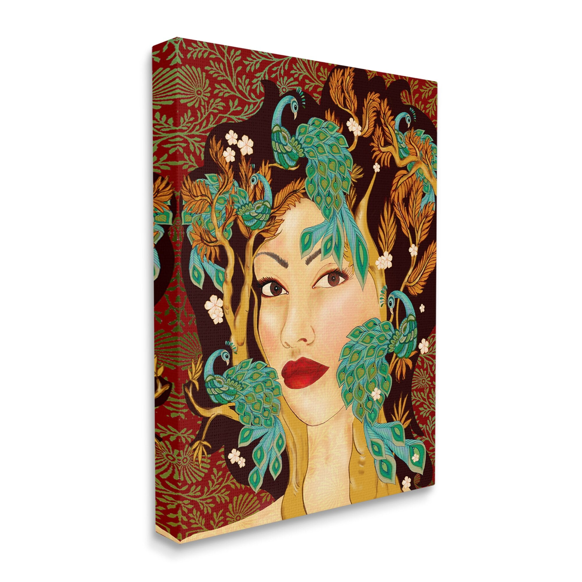 Stupell Industries Boho Woman Regal Peacock Birds Abstract Foliage Pattern, 16 x 20,Design by Sangita Bachelet