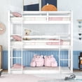 thumbnail image 2 of Euroco Wood Triple Bunk Bed with Ladder for Kids Bedroom, 3 Beds in One, White, 2 of 13
