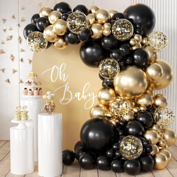155Pcs Black and Gold Balloon Garland Arch Kit with Confetti Balloons for Graduation New Year Birthday Wedding Party Decorations