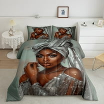 Manfei Black Girl Bedding Comforter Set,Fashion Women Twin Comforter Sets,Sliver Glitter Print Bedding Set For Adults,Super Cozy Room Decor Reversible,2-Piece