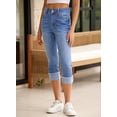 thumbnail image 4 of Pantalones vaqueros capris Sidefeel para mujer, cintura alta, elásticos, ajustados, enrollables, doblados, con puños, de mezclilla Zimbaplatinum, azul claro, talla 18, 4 of 7
