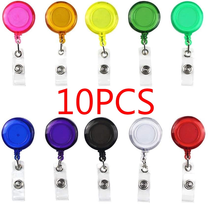 OBOSOE 10 Pcs Assorted Color ID Badge Holder Reel Retractable Key Clip