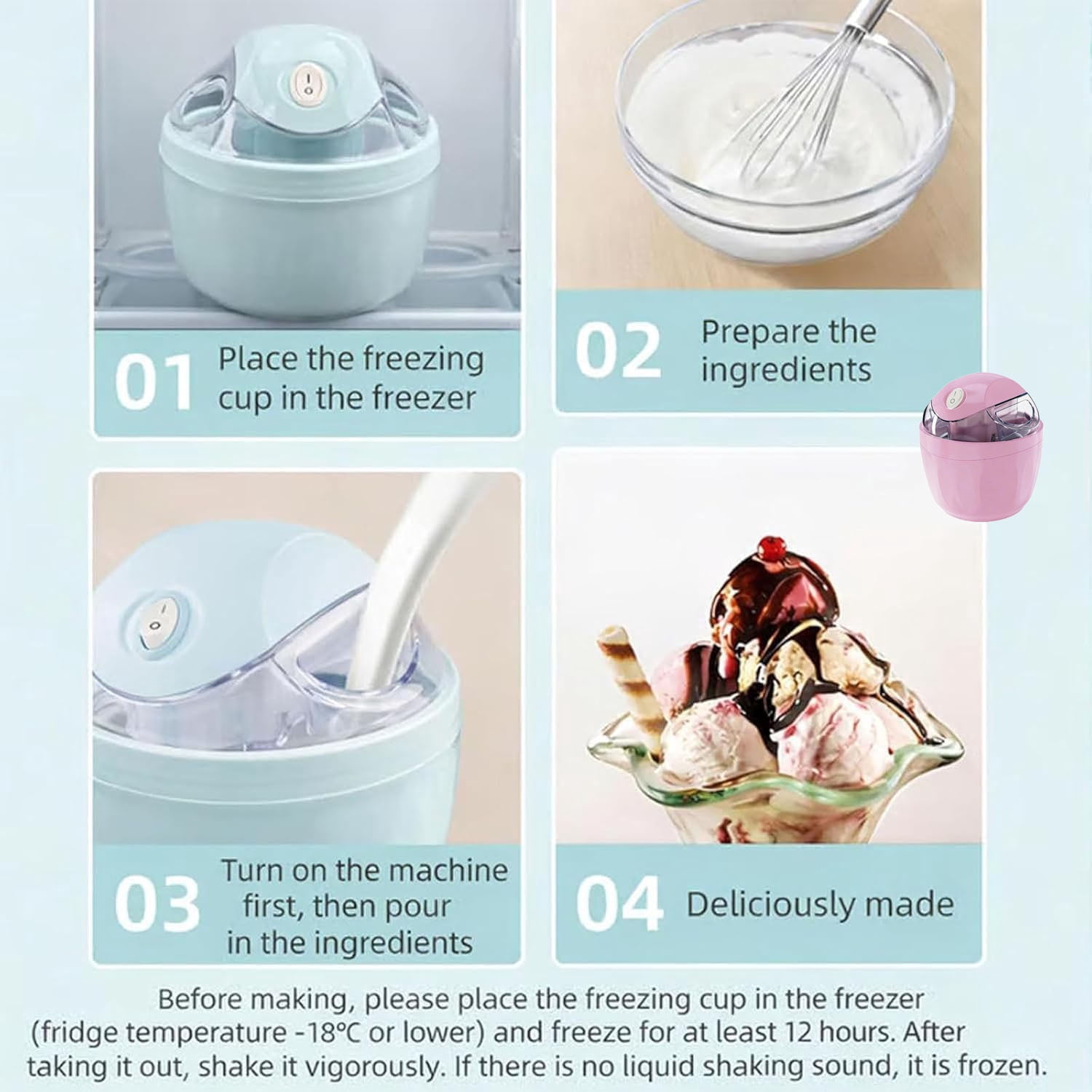 Small Home Mini Ice Cream Maker, DIY Mini Ice Cream Maker, One-Touch Dessert Maker, Single Serving of Gelato, Frozen Yogurt, Compact Electric Makers, Everyday Kitchen Use, Green