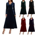 thumbnail image 1 of EYWGYA Robe d'Automne/hiver pour Femmes, Robe à Manches Longues pour Femmes, Robe de Soirée Élégante à Manches Longues à Col en V de Couleur Unie pour Femmes, Robe en Velours Doré, 1 of 5