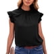 thumbnail image 2 of Estrela Mujer Volantes Trim Cap Manga Top Volantes Trim Casual Color Liso Elegante Verano Jersey Blusa Negro L, 2 of 6