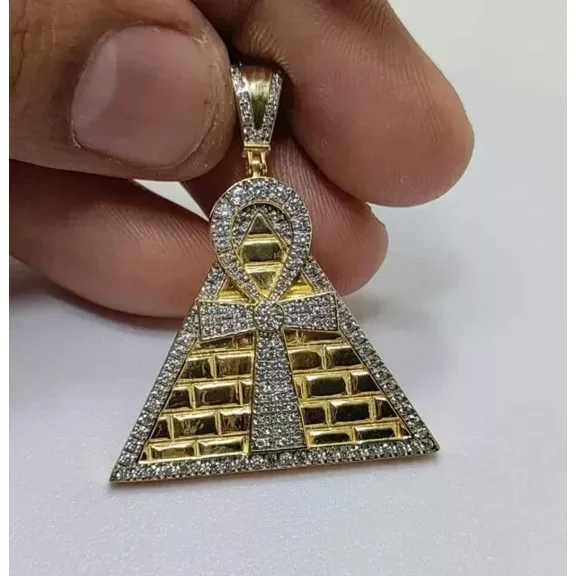 Aishvi Jewels 1.50Ct Round Cut Real Moissanite Ankh Cross Charm Pendant 14K Yellow Gold Plated