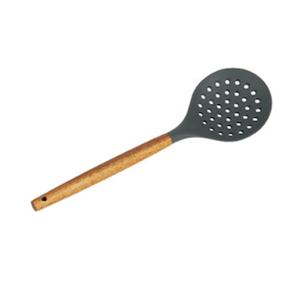 Home Basics Acacia & Silicone Skimmer Slotted Spoon, Black, 3x14 Inches