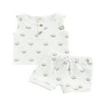 thumbnail image 1 of 2pcs Summer Newborn Infant Baby Boy Clothes Shell Print Ribbed Sleeveless Tops Elastic Shorts Outfit, 1 of 6