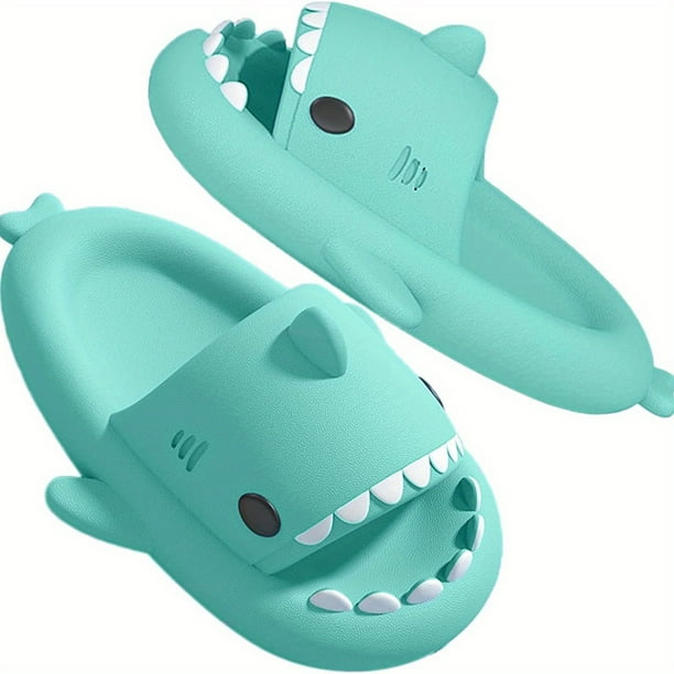 Chanclas Con Patrón De Tiburón Antideslizantes Ligeras De Secado Rápido Para Hombres Para Interiores Y Exteriores, Playa, Ducha, Casa