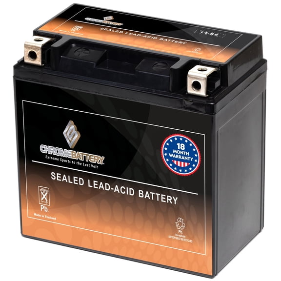 Chrome Battery Atv AGM Battery YTX14-BS (14-BS 12 Volt,12 Ah, 200 CCA) for Honda Trx500fa Fourtrax Rubicon 500cc Years (2001-2014)