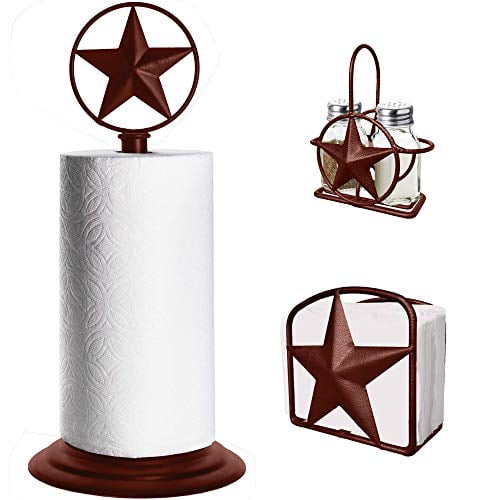 Brown Rustic Texas Star Paper Towel Holder Napkin Holder Salt And Pepper Shakers Holder Country Farmhouse Iron Kitchen Counter Accessory Set Holders Paper Towel Napkin S P Holder 3 Pi Walmart Com