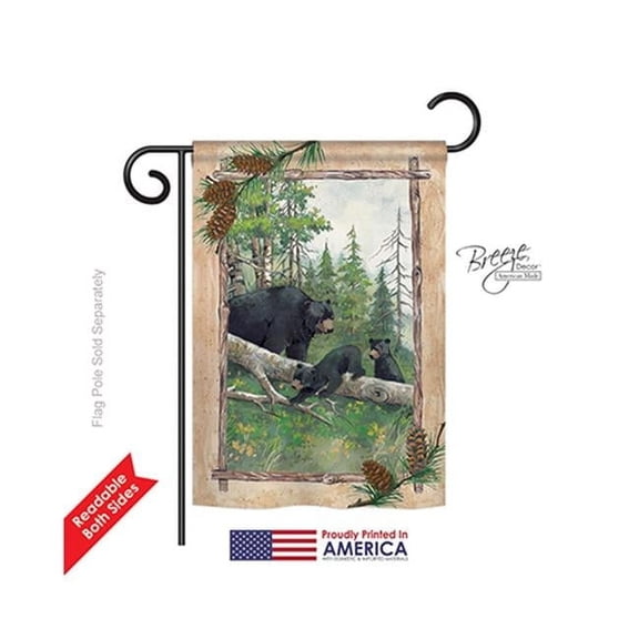 Breeze Decor 60043 Wildlife & Lodge Black Bear & Cubs 2-Sided Impression Garden Flag - 13 x 18.5 in.