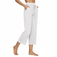 thumbnail image 4 of Wide Leg Capri Pants for Women Palazzo Pant Casual Wide Leg Trousers with Pockets Summer High Waisted Drawstring Pants White XL, 4 of 5