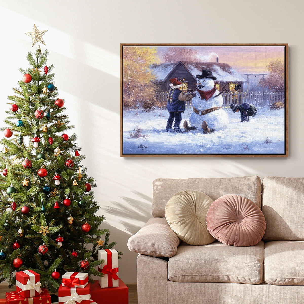 Gonna Be in Trouble - Framed Gallery Wrapped Holiday Canvas - 17 x 25 - Rosewood Frame