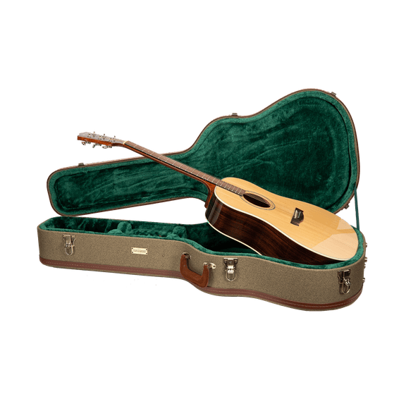 Crossrock Master Series- Wooden Gibson Acoustic J45, Martin Dreadnought Guitar Case- Security Lock, Genuine Leather Handle, Reinforced Hardware, Metal Feet, Storage Space- Olive Green