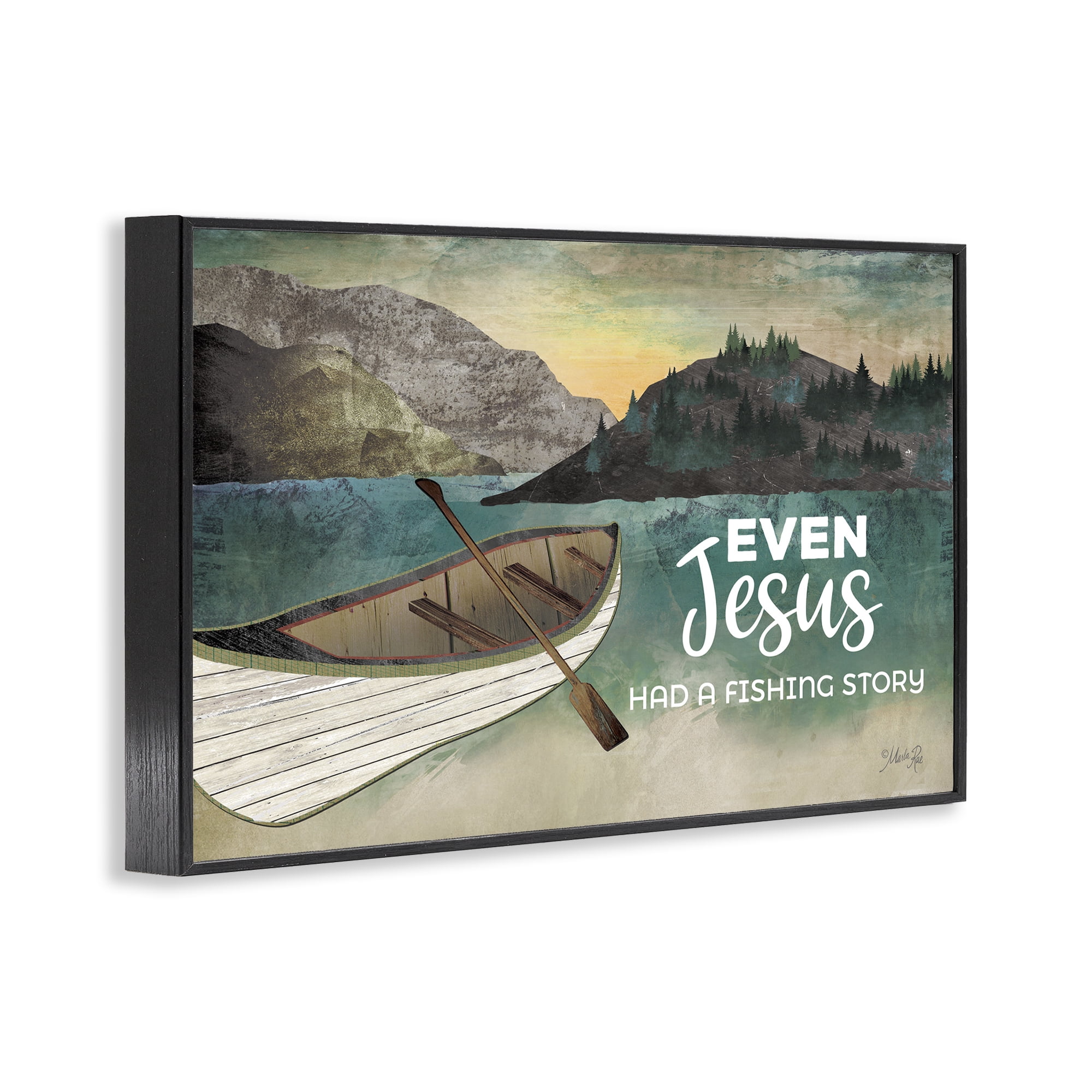 Stupell Industries Jesus Had Fishing Story Religious Painting Black Framed Art Print Wall Art, 18 x 12
