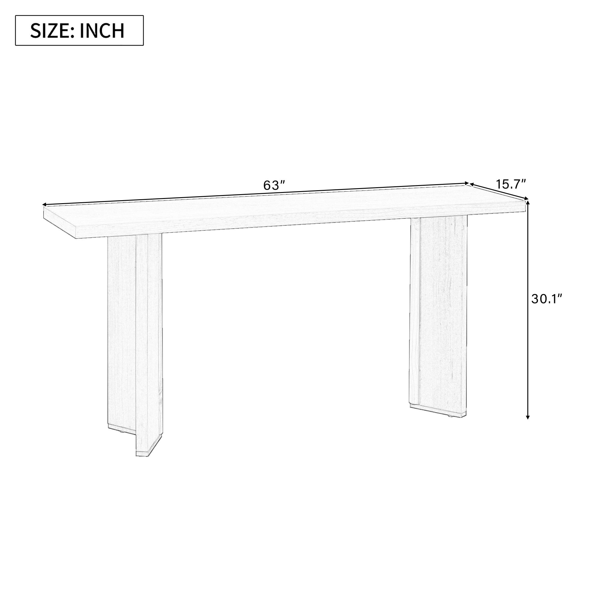 63" Console Table with Pine Veneer and Geometric Legs,Wooden Sofa Table Entryway Table for Living Room,Entryway,Dining Room,Natural