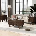 thumbnail image 3 of JERFIT 3-Piece Espresso Coffee Table Set with Drawers, Solid Pine Wood Farmhouse Rectangular Center Table & 2 End Tables, Antique Distressed Finish for Living Room, 3 of 10