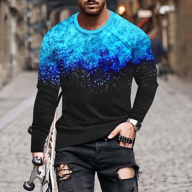 Blusas y camisas de manga larga con cuello redondo para hombre, blusa informal de manga larga con cuello redondo y estampado.