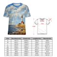 thumbnail image 2 of Lighthouse Sunrise Coast Scenery Pale Blue Tan Women's Short Sleeve T-Shirt Crew Neck Casual Summer Trendy Loose Fit Tops, 2 of 6