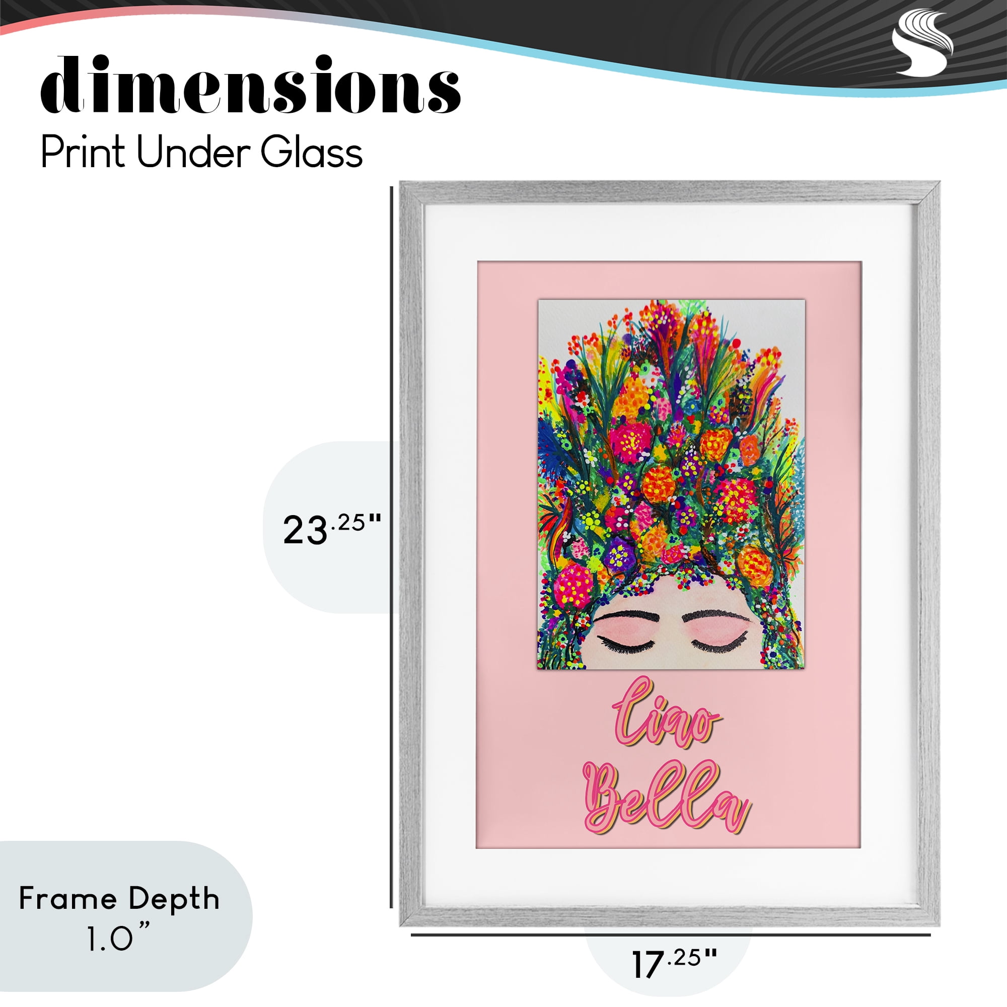 Stupell Industries Ciao Bella Floral Woman Gray Framed Print Under Glass, design by Pooja Dave