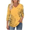 thumbnail image 5 of ZQUUVOU Womens T-Shirts Printed Casaul 3/4 Sleeve V-Neck Tunic Blouse(G-Yellow,2XL), 5 of 8