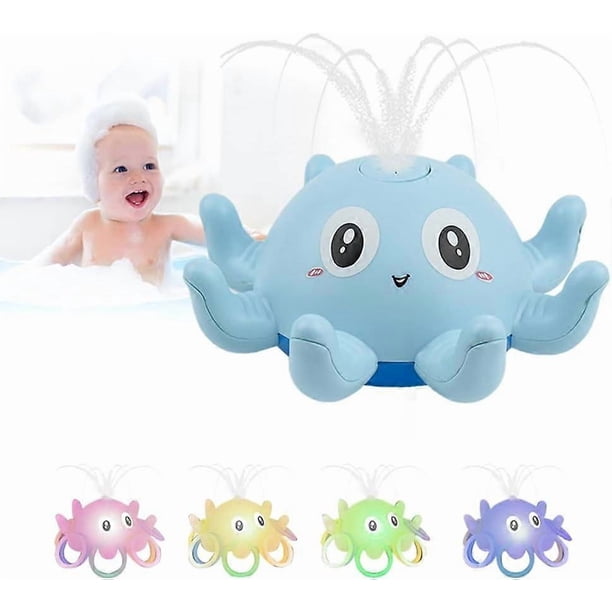 Octopus Induction Water Spray Baby Bath Toy, Outdoor Pool Fountain Light Up Toy with 4 Colors Led Light, Fun Design Sea Ocean Animal- Blue
