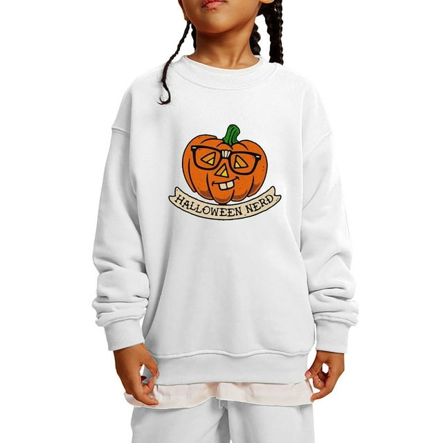 HJKIEUXL Chandails Molletonnés Oversize pour Femmes Tendance Ticticmimi Chandails Décontractés à Manches Longues pour Femmes Hauts de Chandail Col Roulé Simulé Chandail pour Enfants Garçon Fille Imprimé Citrouille Col Ras du Cou