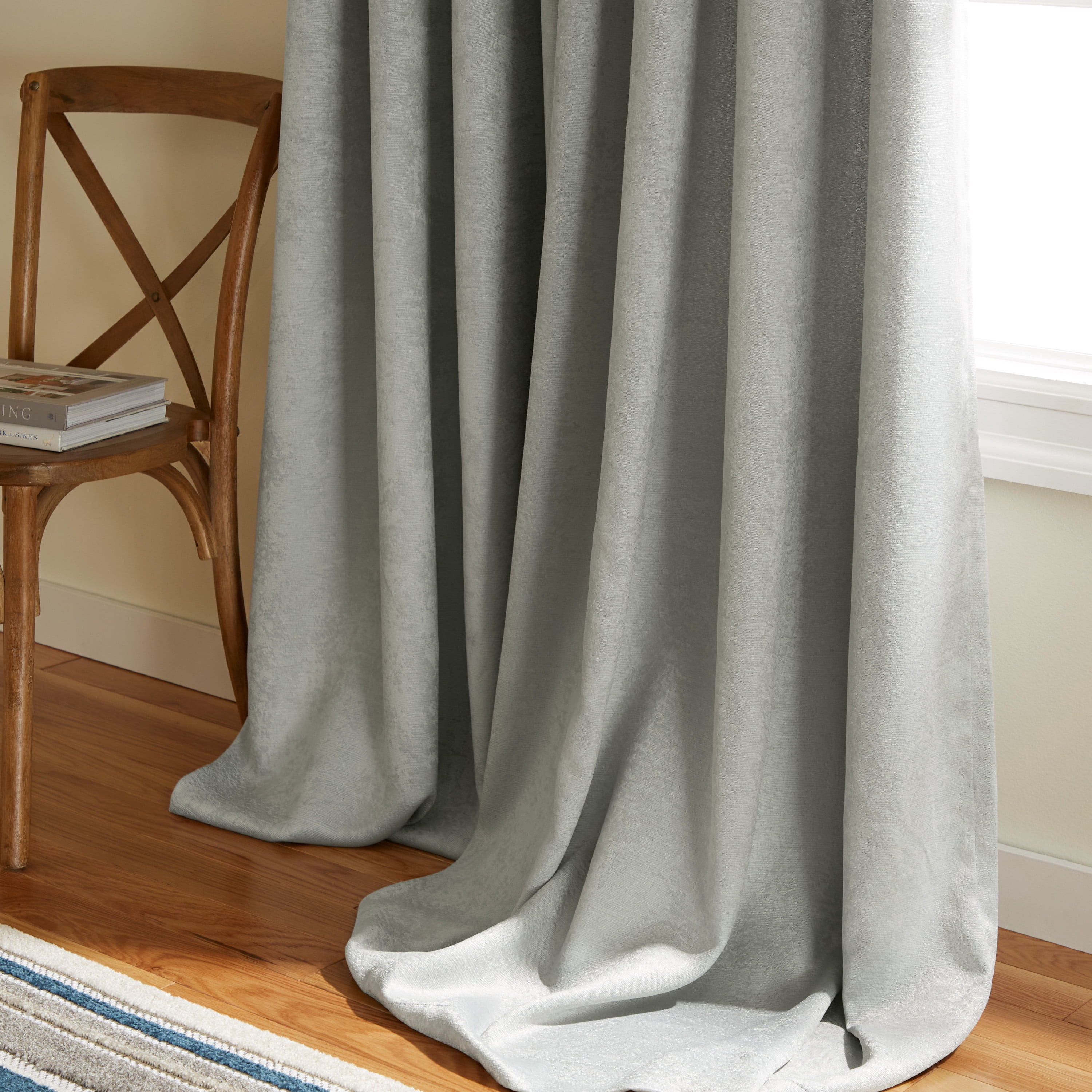 TOWN & COUNTRY EVERYDAY Lustre Solid Heavyweight Textured Sateen Indoor Curtains, Room Darkening Opacity, Grommet Top, Energy Efficient, 2-Pack Set, 52"x84", Silver