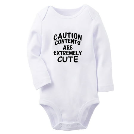 

Caution Contents Are Extremely Cute Funny Rompers Newborn Baby Unisex Bodysuits Infant Jumpsuits Toddler 0-12 Months Kids Long Sleeves Oufits (White 0-6 Months)