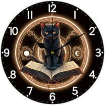 Black Cat Wall Clock 12 Inch Battery Operated Wall Clocks Magic Book Non Ticking Silent Clocks Decorative Clock for Living Room Office Bedroom Home Decor