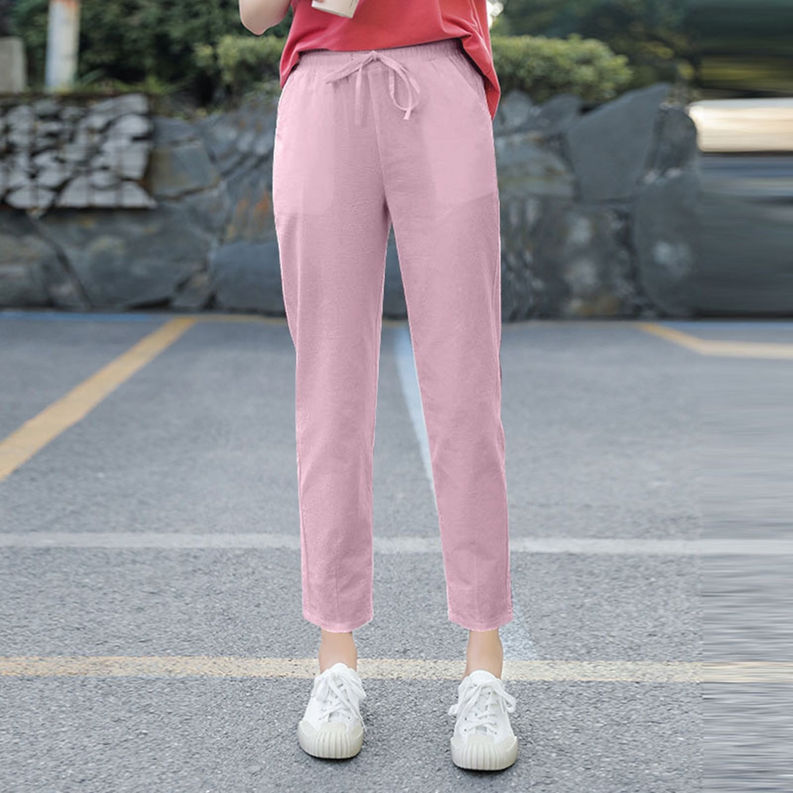 cigarette pants vs pencil pants Bangladesh White Cotton For Ladies TRAFZA Women Elegant Solid Pants High Waist great for hot summer days.makes it comfortable and stress Trouser pants / tight pants