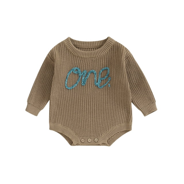 Faithtur Bébé Tricot Combinaison Lettre Brodé Manches Longues Col Rond Robe d'Hiver d'Automne