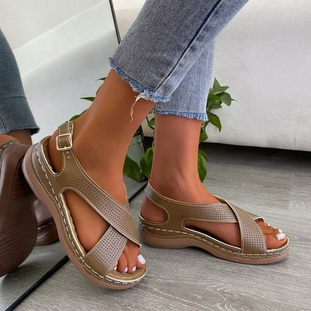 

Aayomet Flat Sandals for Women Shoes Breathable Outdoor Casual Slippers Thick-soled Women s Leisure Fashion Women s sandals Gray 9.5