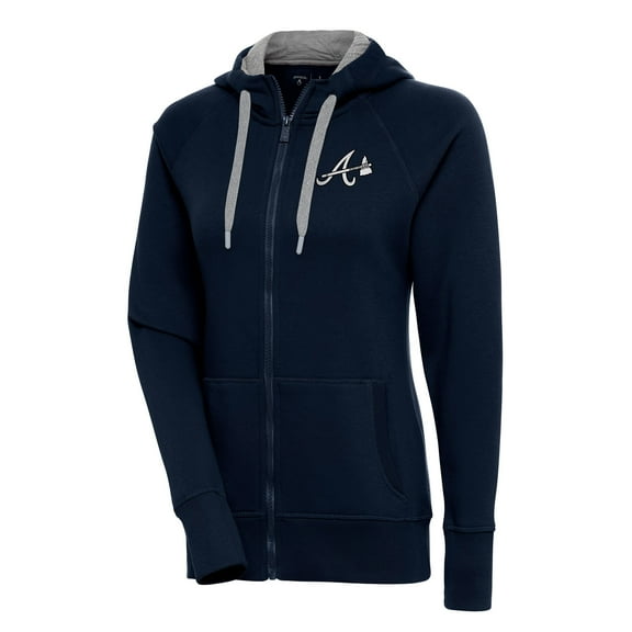 Women's Antigua  Navy Atlanta Braves Brushed Metallic Victory Full-Zip Hoodie