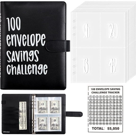 100 Envelope Savings Challenge Handbook: Easy and Fun Ways to Save $5,050; Savings Challenge Budget Folder with Cash Envelopes; Suitable for Office, Home, and School.