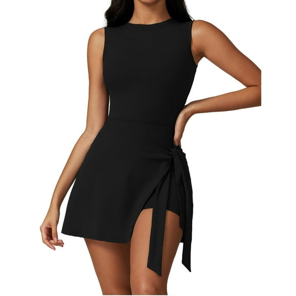 XIMIN 2024Ladies Fashion Pants Summer Square Neck Sling Wrap Dress Short Skirt Workout Active Tights Ankle Pants for Women's(Black,S)