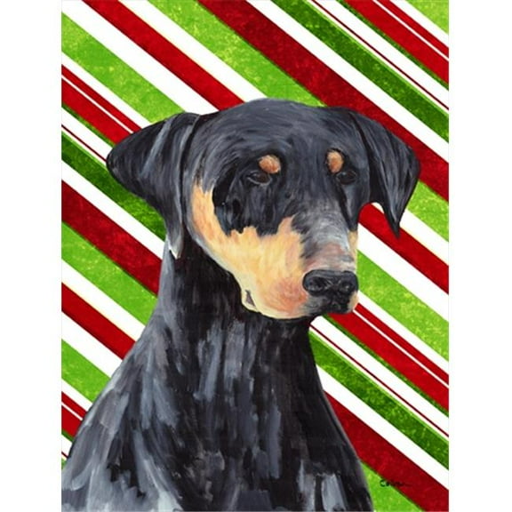 Doberman Candy Cane Holiday Christmas Flag - Garden Size, 11 x 15 in.