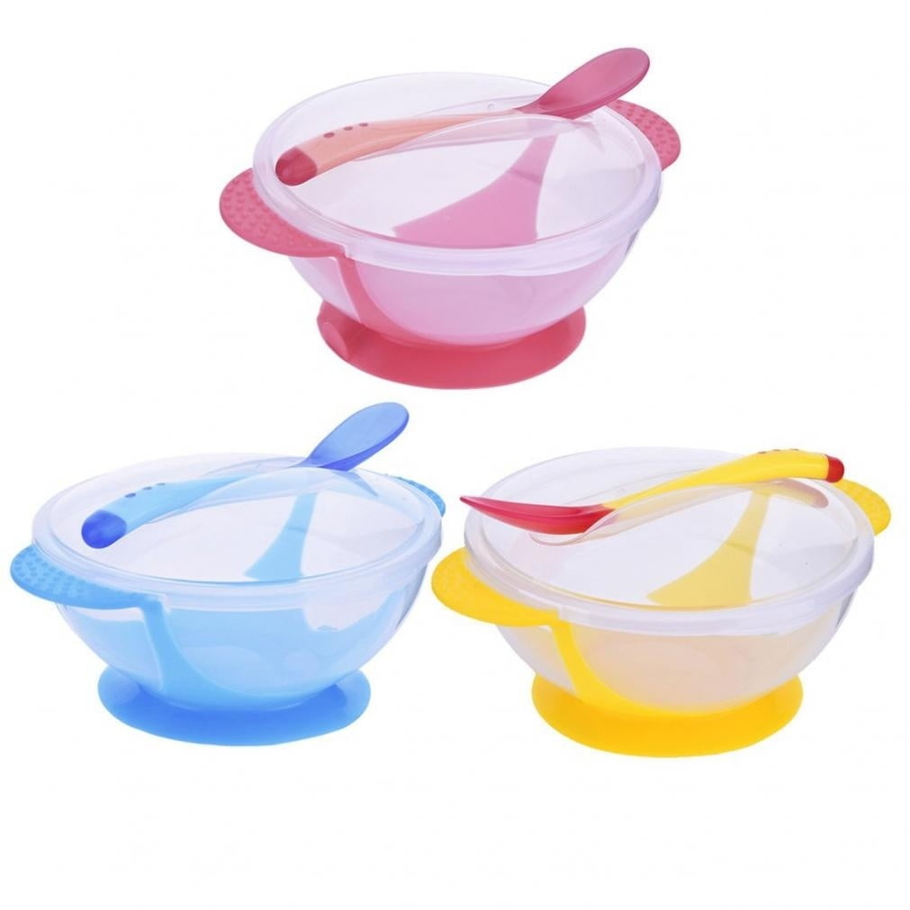 Baby Kid Suction Bowl Temperature Colour Changing Spoon Feeding Tableware Set TR 